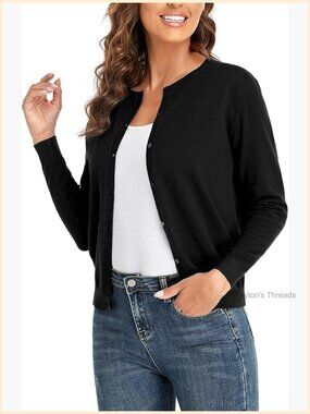 Soft Cotton Polyester Cardigan Sweater Long Sleeve Crew Neck Button Down